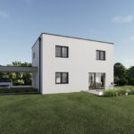 Visualisierung des Austrohaus Typenhauses Graz 114 mit Walmdach – modernes Einfamilienhaus in Ziegelbauweise für Hausbau in Österreich mit zeitloser Architektur.